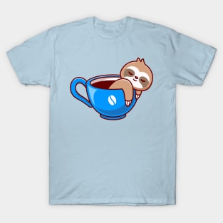 Cute Sloth With Coffee Cup Cartoon T-Shirt